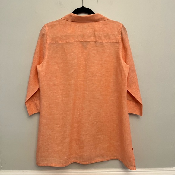 Foxcroft Peach Linen Button Down 3/4 Sleeve Tunic, Size 6 - Picture 7 of 12